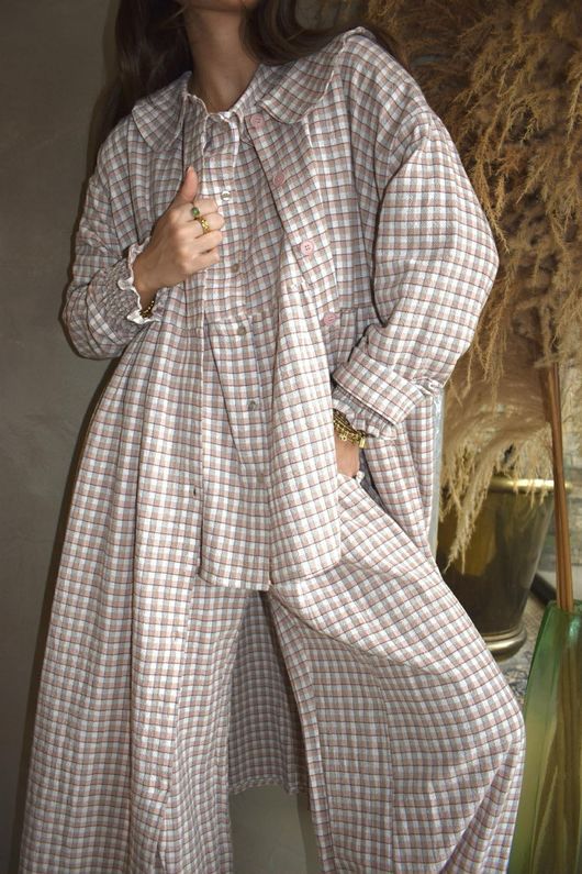 Annie Gingham Peter Pan Frock Coat Antique Rose